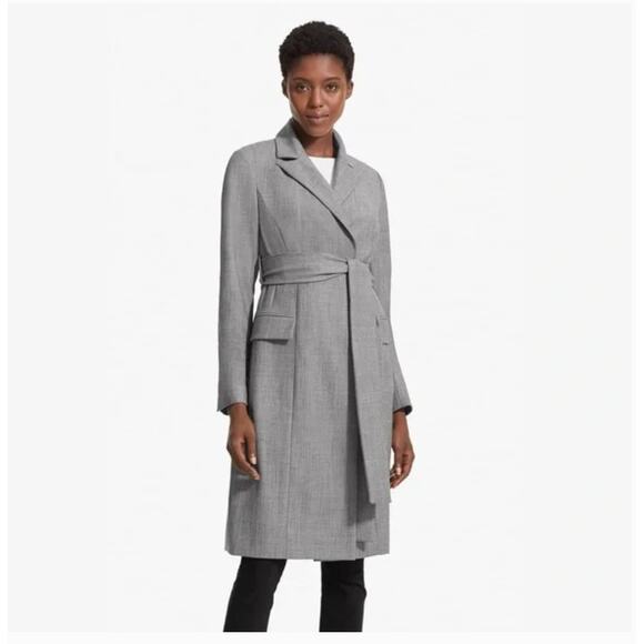 MM Lafleur Cheryl Coat 4 Sharkskin Gray Trench Tie Waist Academia Prep M.M. - Picture 2 of 7